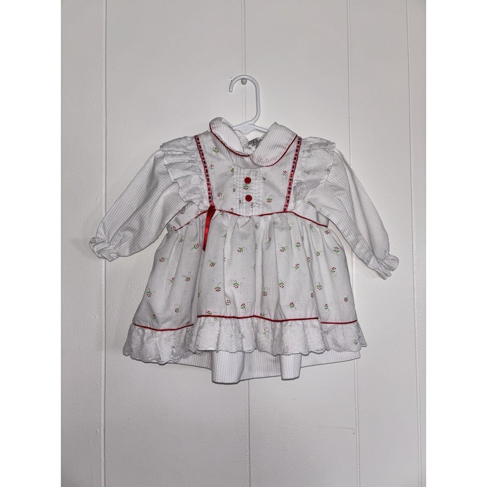 Vintage Baby Dress 2 Piece Set Mayfair Red And White Frilly Dress Lace 18 Months